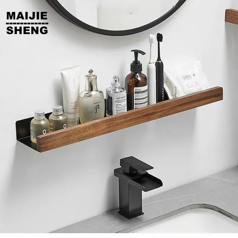 Solid wood mounted wall shelves