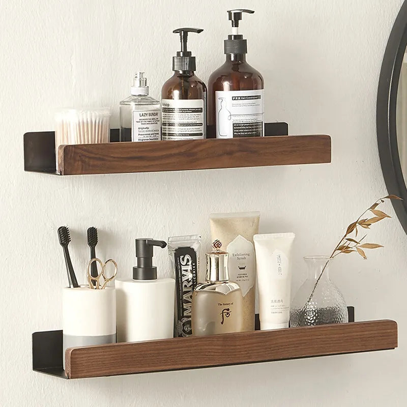 Solid wood mounted wall shelves