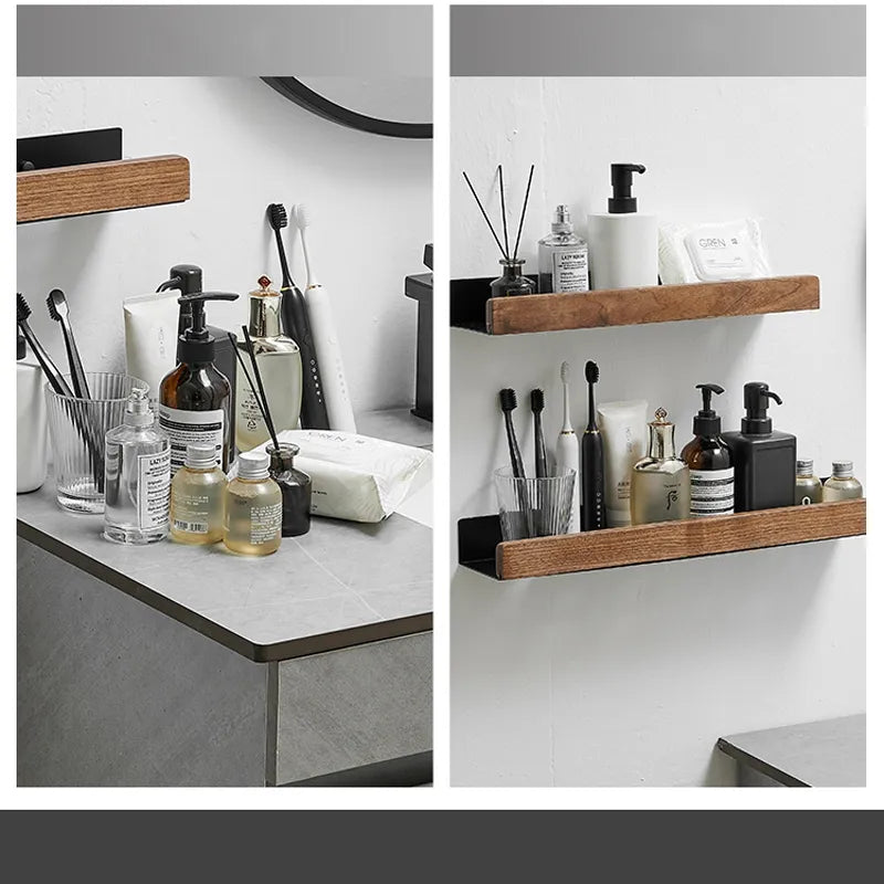 Solid wood mounted wall shelves